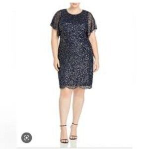 NWT Stunning Navy Adrianna Papell sequin dress with beaded trim 22W